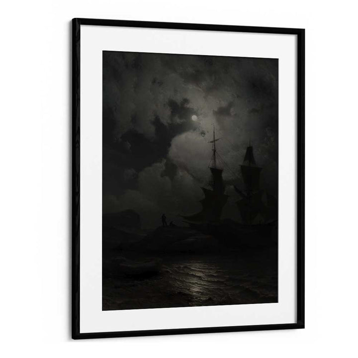 Twilight Voyages Ships Sailing Into The Unknown Gothic Art Prints in Black Frame With Mount