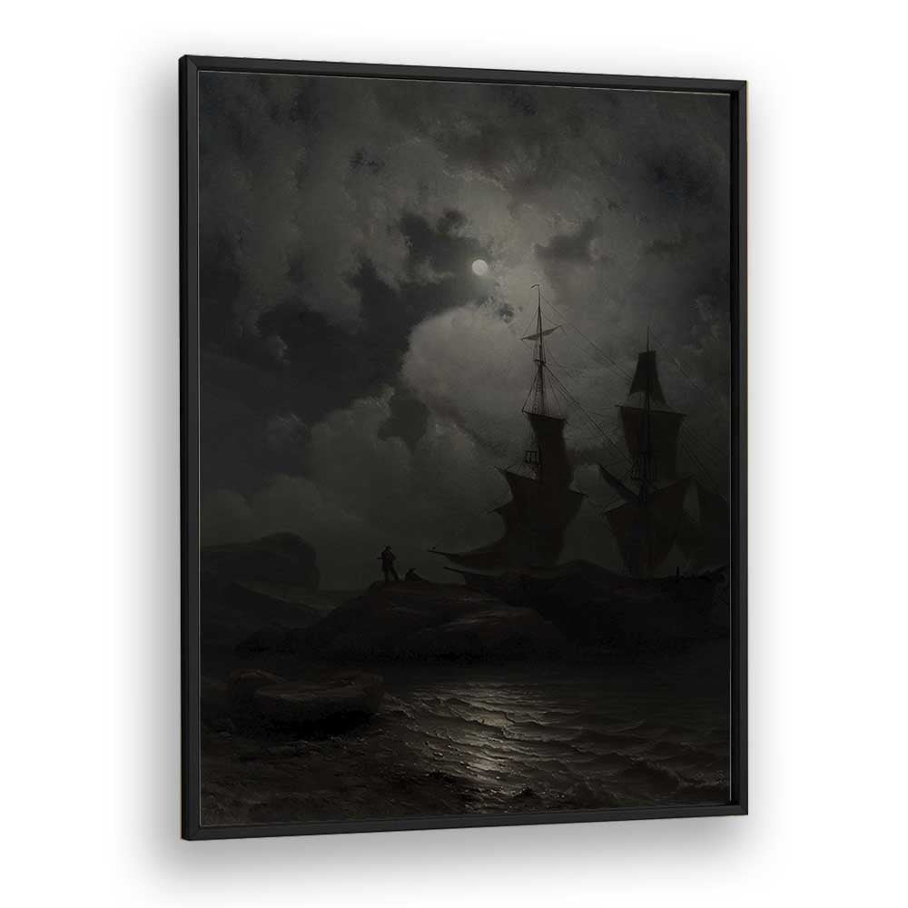 Twilight Voyages Ships Sailing Into The Unknown Gothic Art Prints in Black Plain Frame