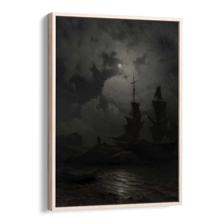 Twilight Voyages Ships Sailing Into The Unknown Gothic Art Prints in Oak Wood Floater Frame