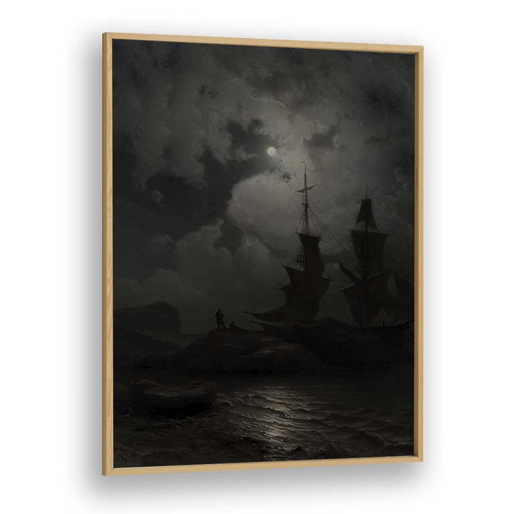 Twilight Voyages Ships Sailing Into The Unknown Gothic Art Prints in Oak Wood Plain Frame