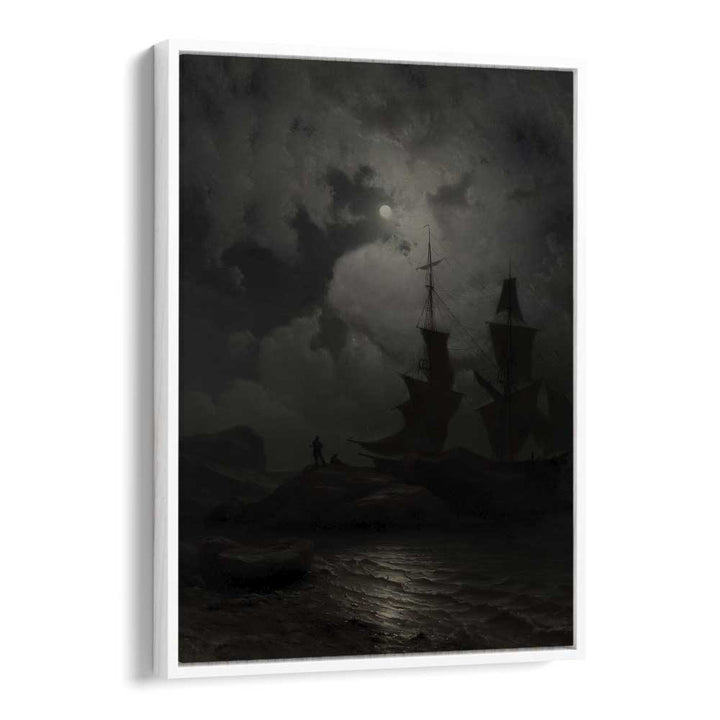 Twilight Voyages Ships Sailing Into The Unknown Gothic Art Prints in White Floater Frame