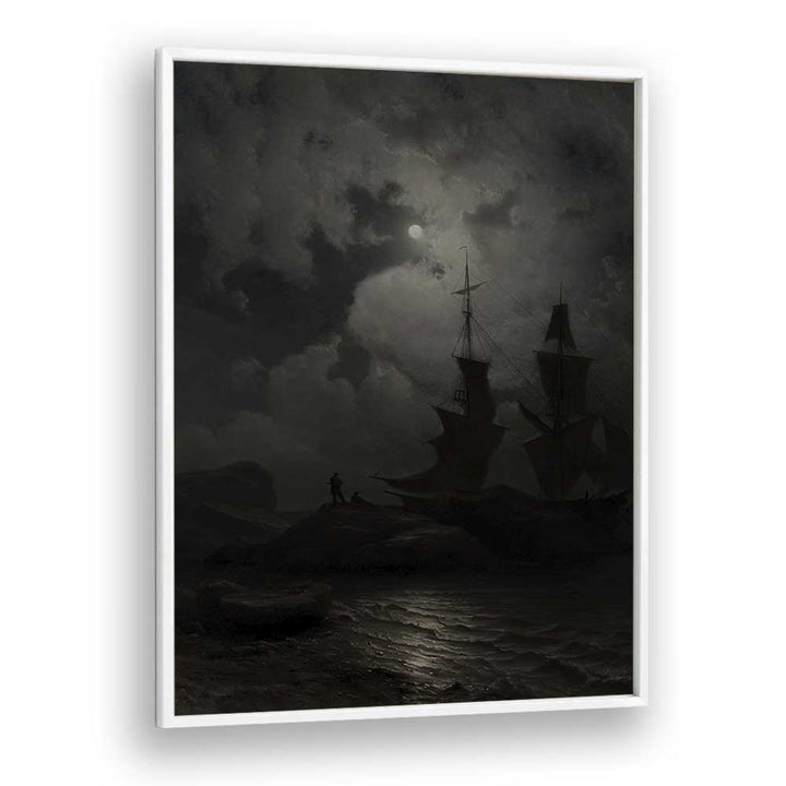 Twilight Voyages Ships Sailing Into The Unknown Gothic Art Prints in White Plain Frame