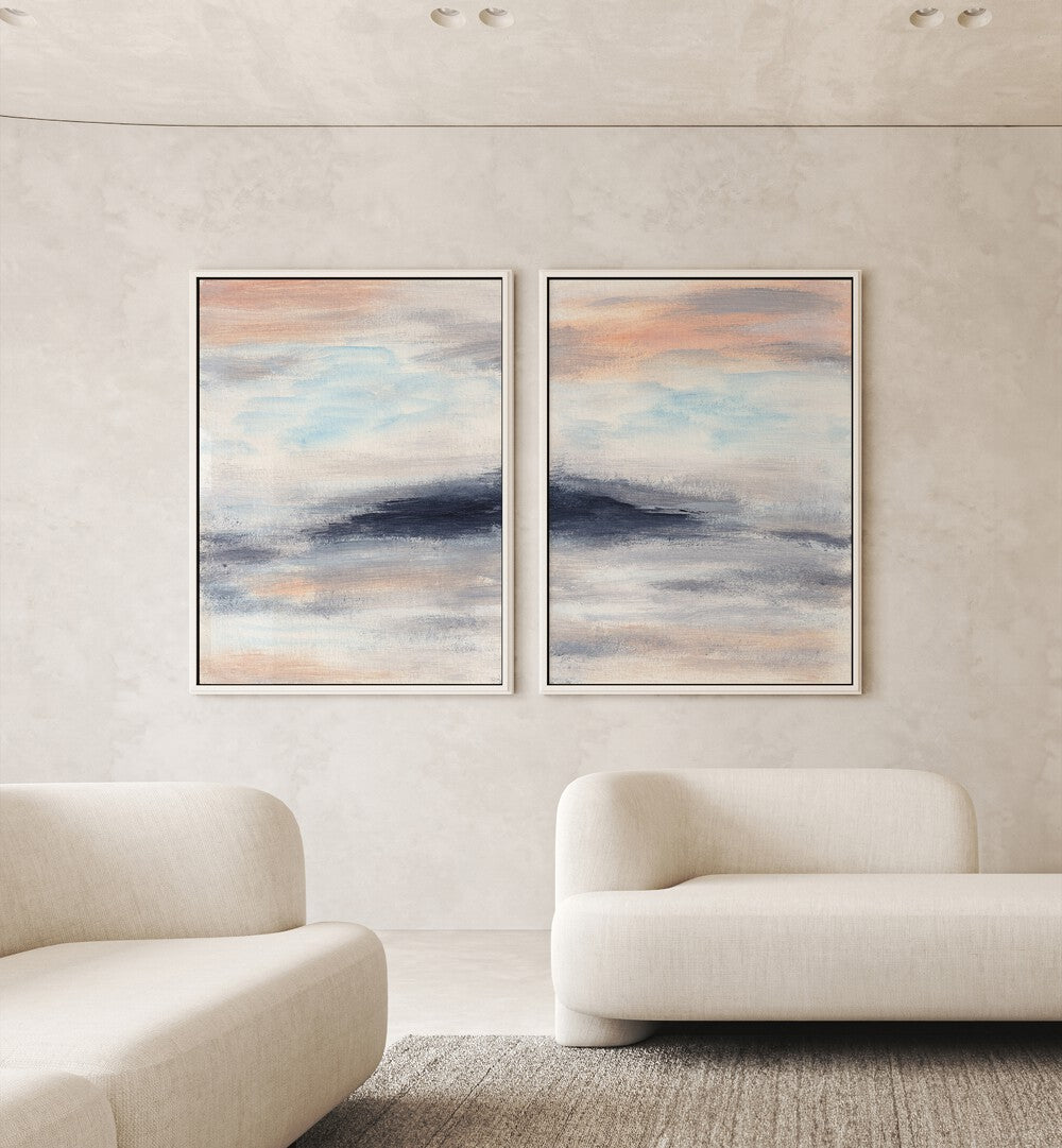 Elegant TWILIGHT HORIZONS SET, SET OF 2 PAINTINGS showcasing serene abstract landscapes for modern decor.