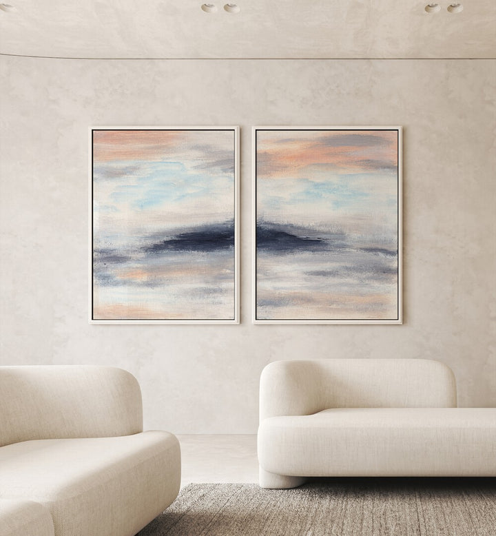 Elegant TWILIGHT HORIZONS SET, SET OF 2 PAINTINGS showcasing serene abstract landscapes for modern decor.