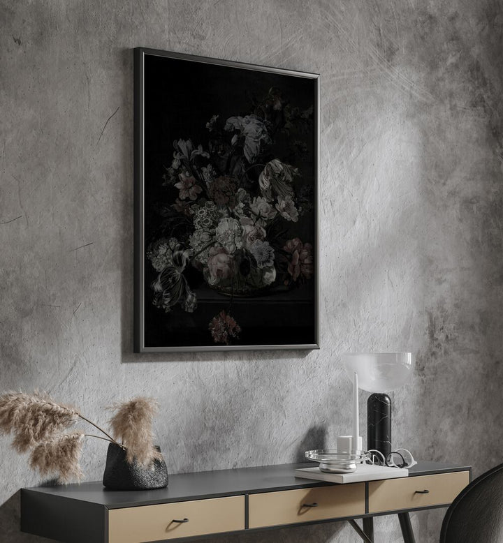 Twilight's Trellis Gothic Wall Art Prints in Black Plain Frame hanging on wall above console table.