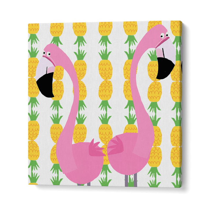 Two Falmingos With Pineapples By Carla Daly Kids Room Art in Gallery Wrap