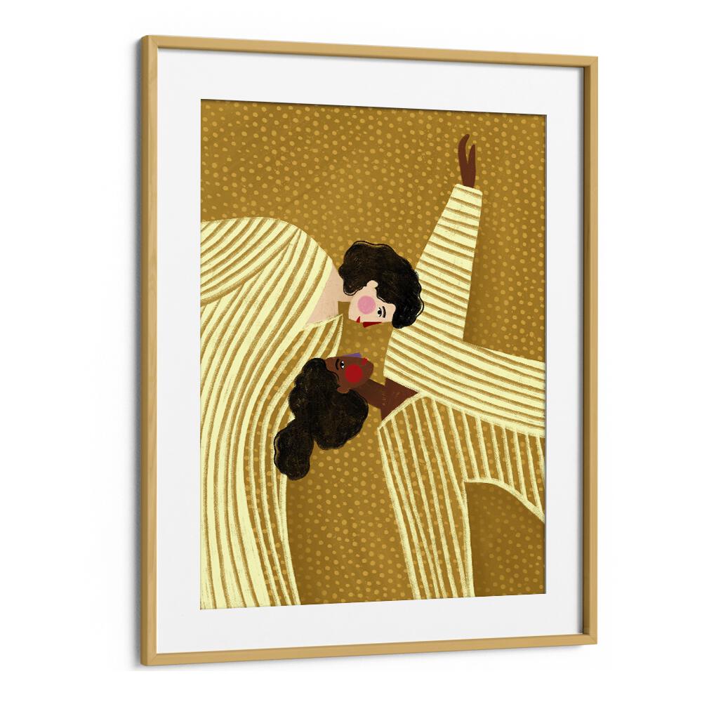 Two Line Women By Bea Muller Women Illustration Painting in Oak Wood Frame With Mount