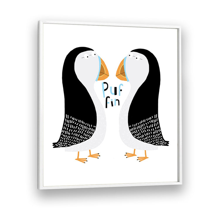 Two Puffins With Hand Drawn Text By Carla Daly Kids Room Art in White Plain Frame