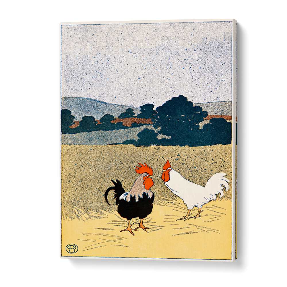 Two Roosters In A Field 1898 Vintage Paintings in Gallery Wrap