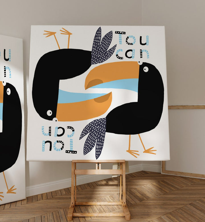 Two Toucans Graphic Design With Text By Carla Daly Kids Room Art placed on a wall