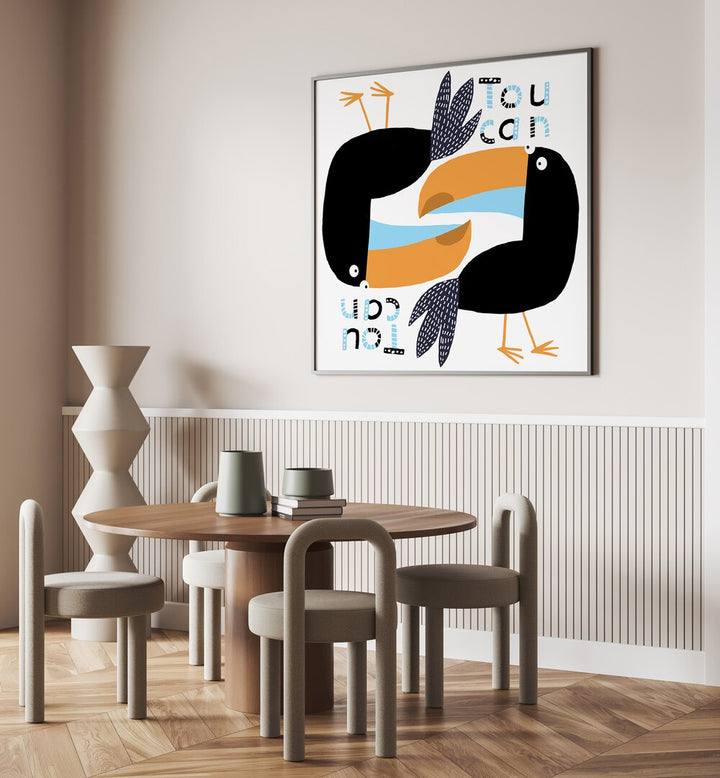 Two Toucans Graphic Design With Text By Carla Daly Kids Room Art placed on a wall