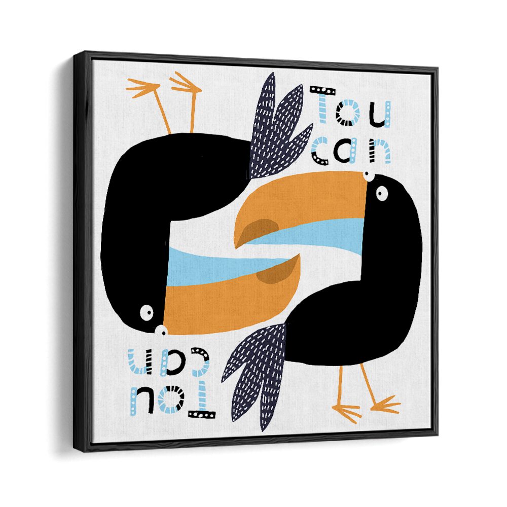 Two Toucans Graphic Design With Text By Carla Daly Kids Room Art in Black Floater Frame