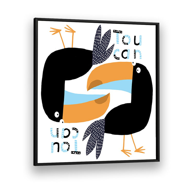 Two Toucans Graphic Design With Text By Carla Daly Kids Room Art in Black Plain Frame