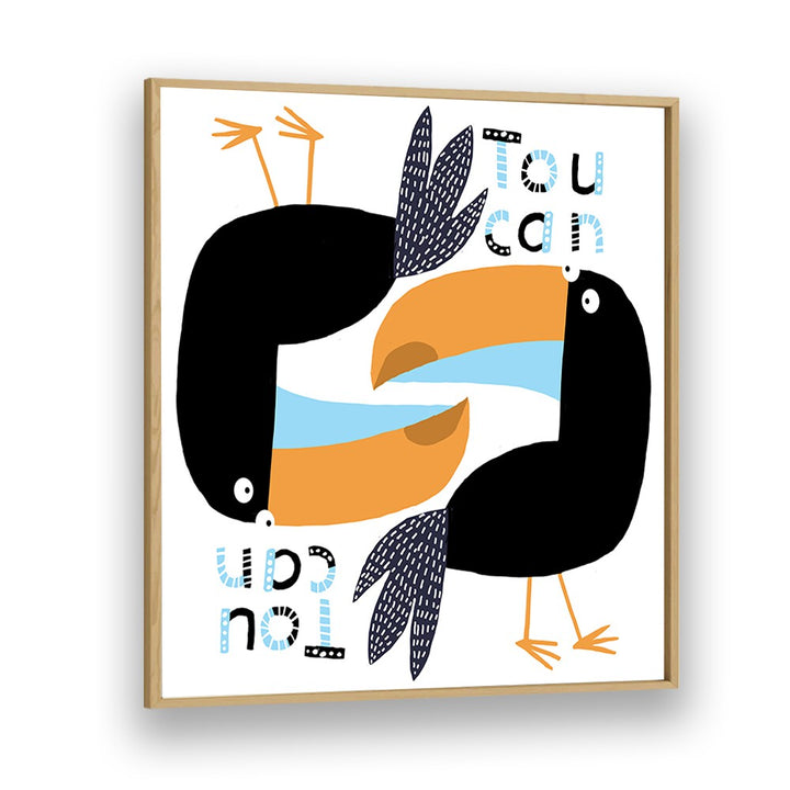 Two Toucans Graphic Design With Text By Carla Daly Kids Room Art in Oak Wood Plain Frame