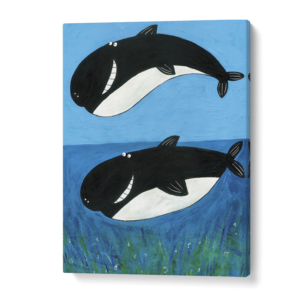 Two Whales In The Ocean By Carla Daly Kids Painting in Gallery Wrap