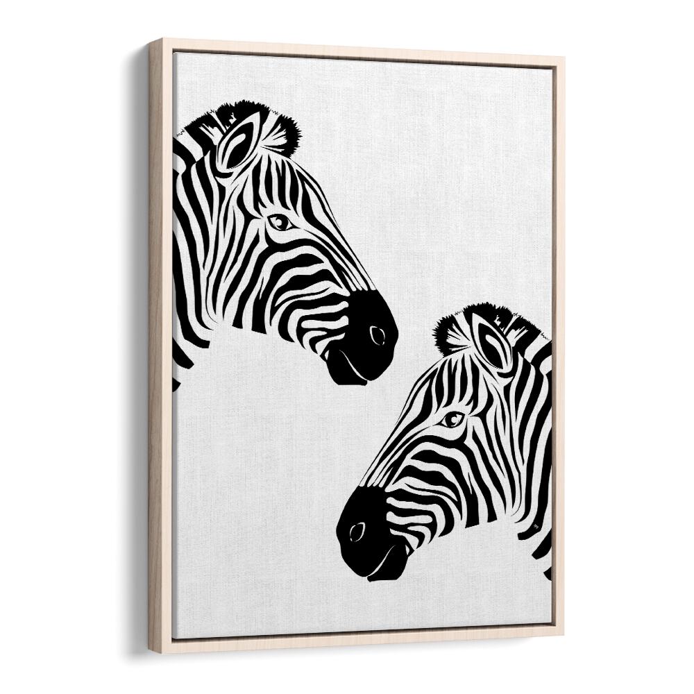 Two Zebras by Martina Wildlife Poster in Oak Wood Floater Frame