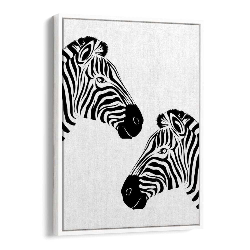 Two Zebras by Martina Wildlife Poster in White Floater Frame