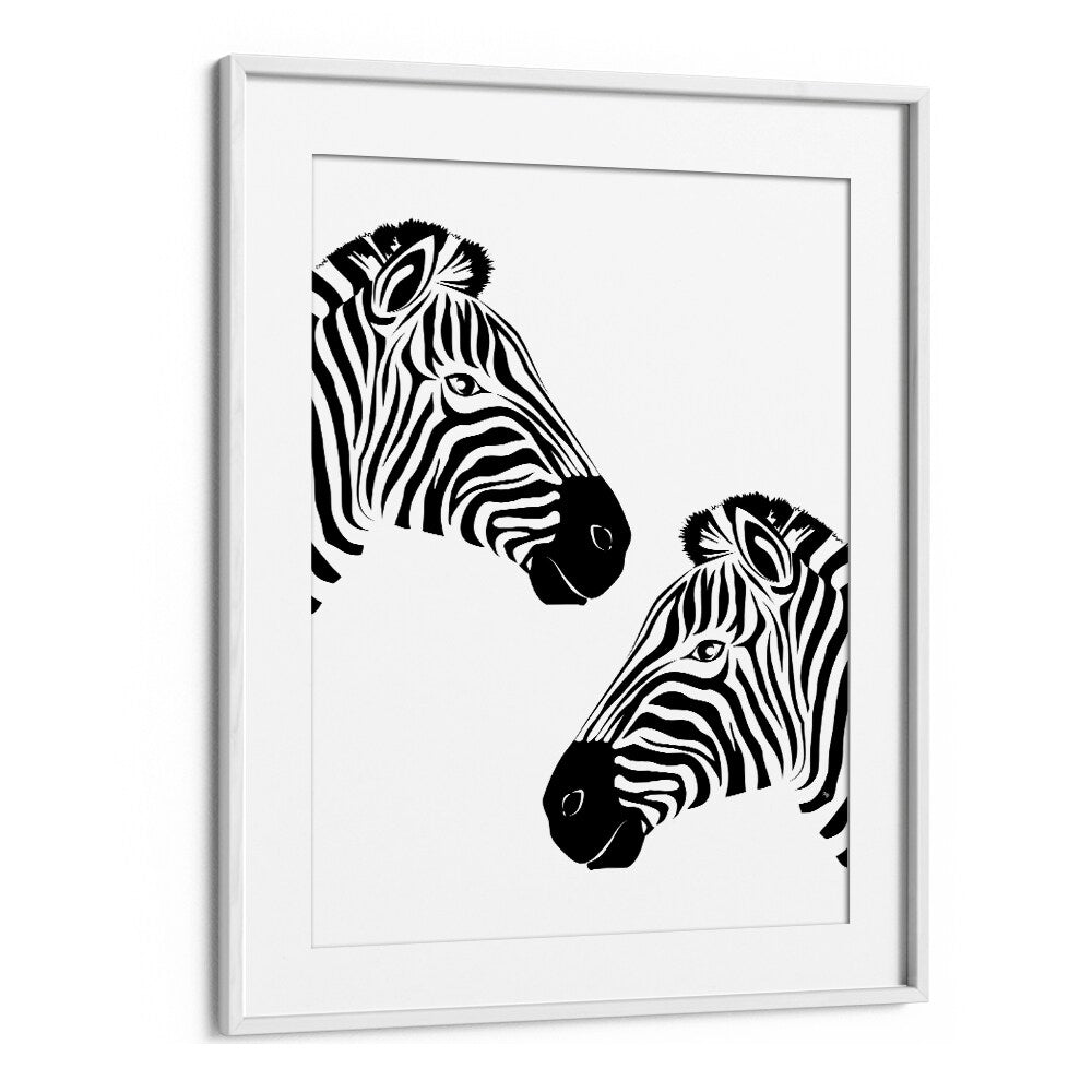 Two Zebras by Martina Wildlife Poster in White Frame With Mount