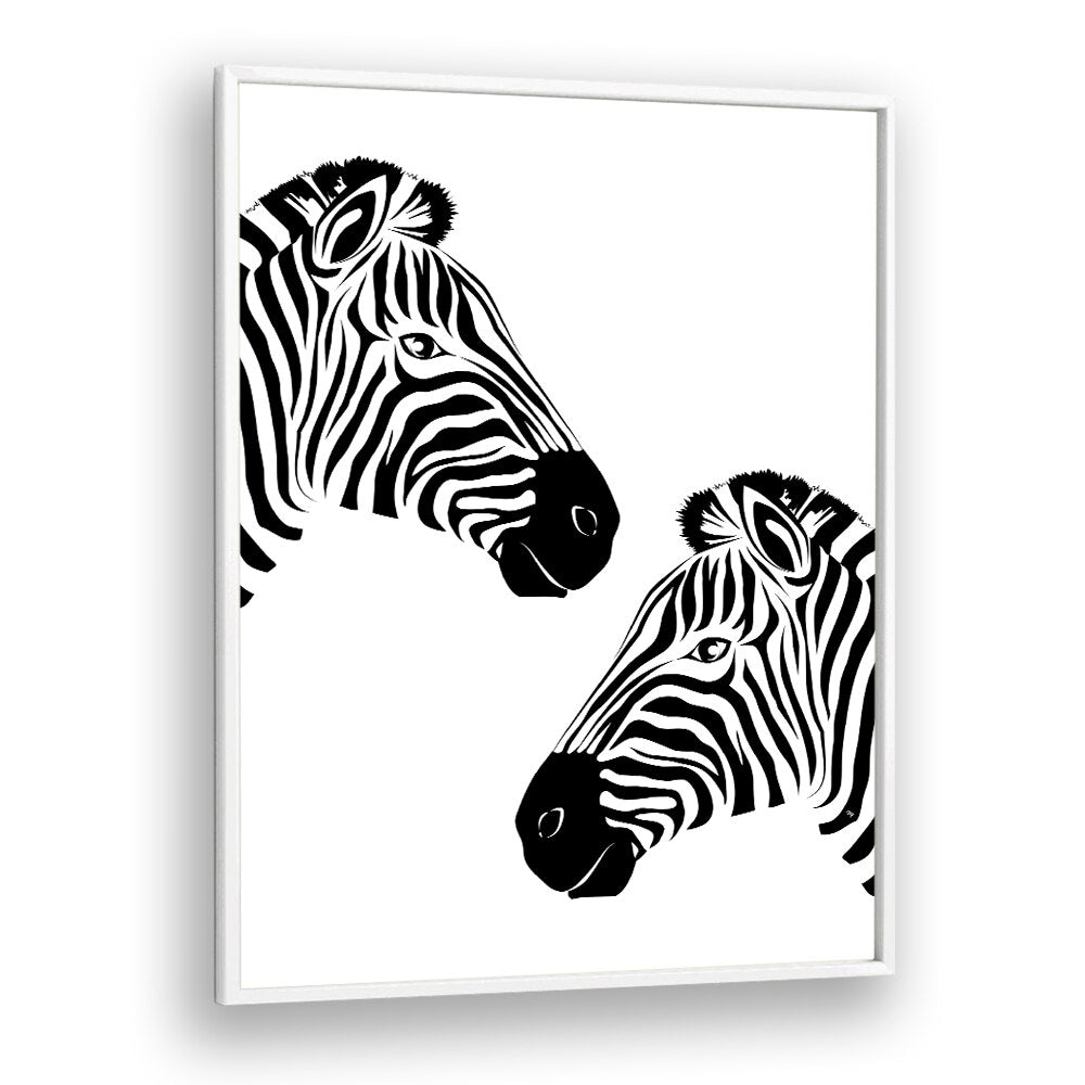 Two Zebras by Martina Wildlife Poster in White Plain Frame