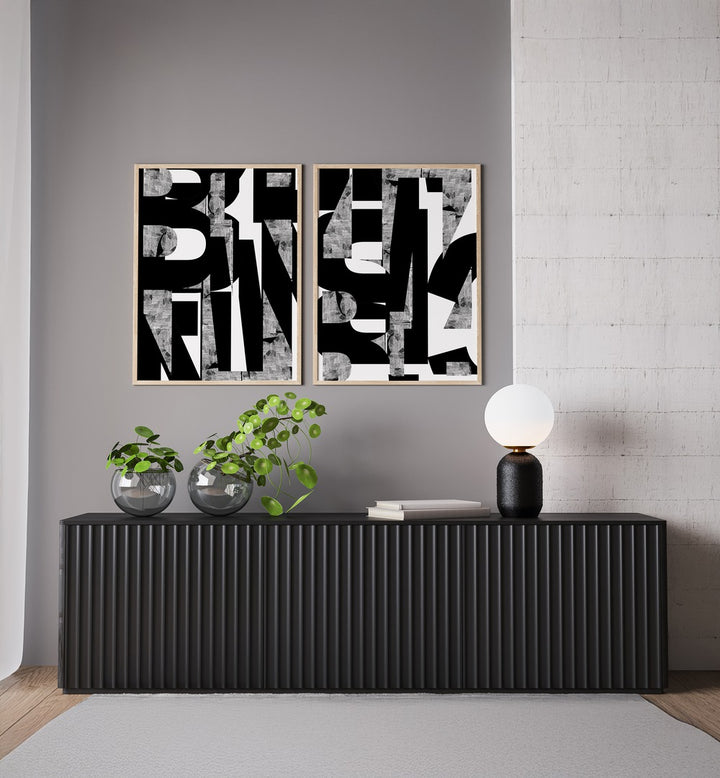 TYPOGRAPHIC CHAOS SET , SET OF 2 PAINTINGS