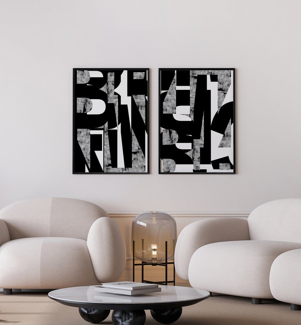 TYPOGRAPHIC CHAOS SET , SET OF 2 PAINTINGS