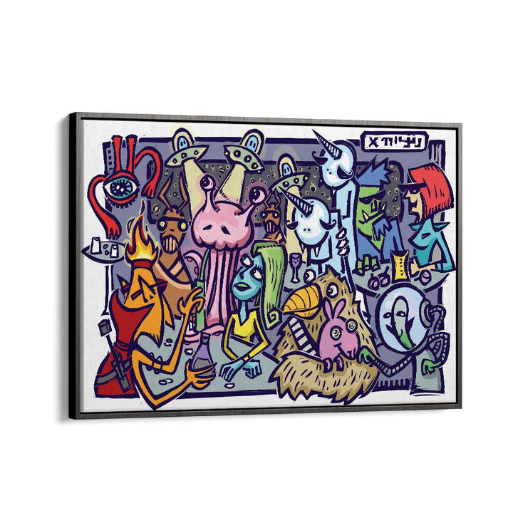 UFO Doodle Comic Art Artwork in Black Floater Frame