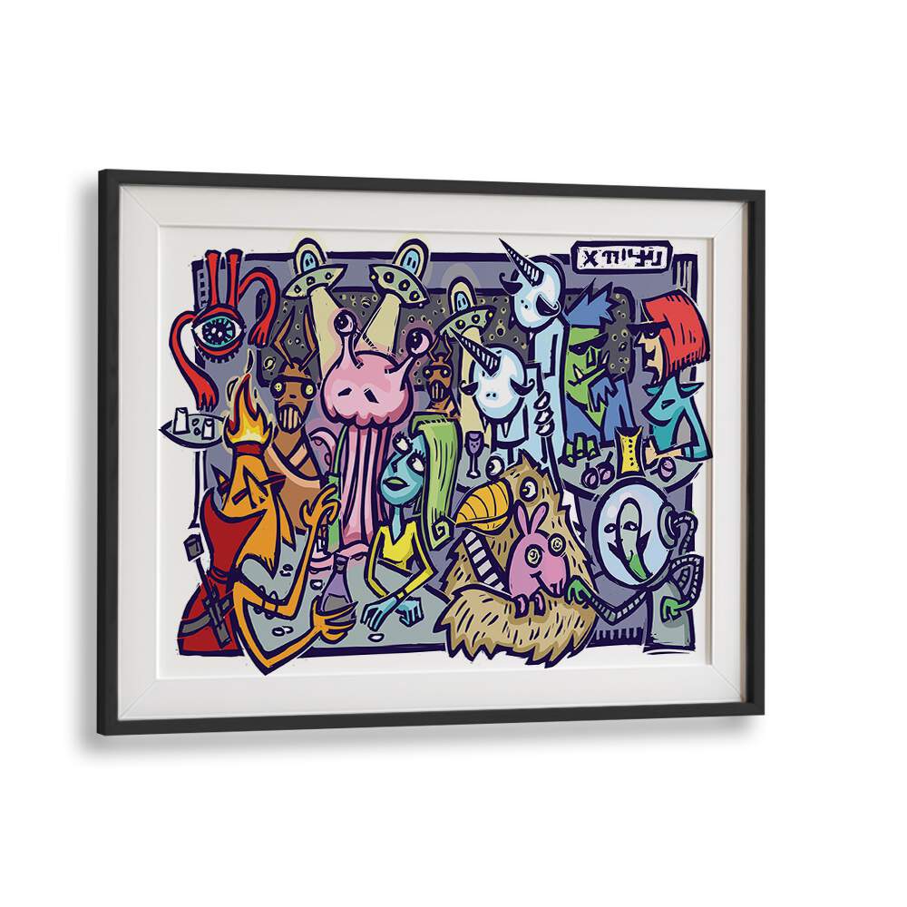 UFO Doodle Comic Art Artwork in Black Frame With Mount