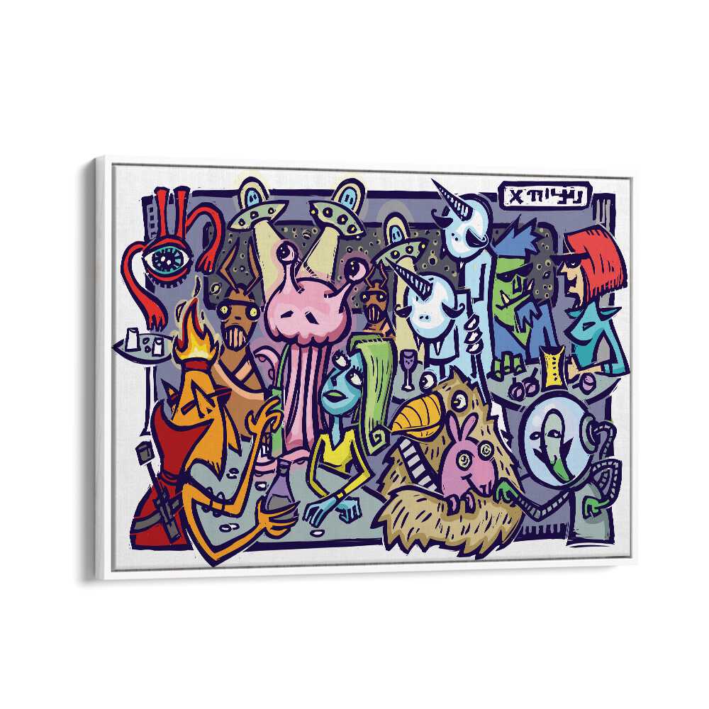 UFO Doodle Comic Art Artwork in White Floater Frame