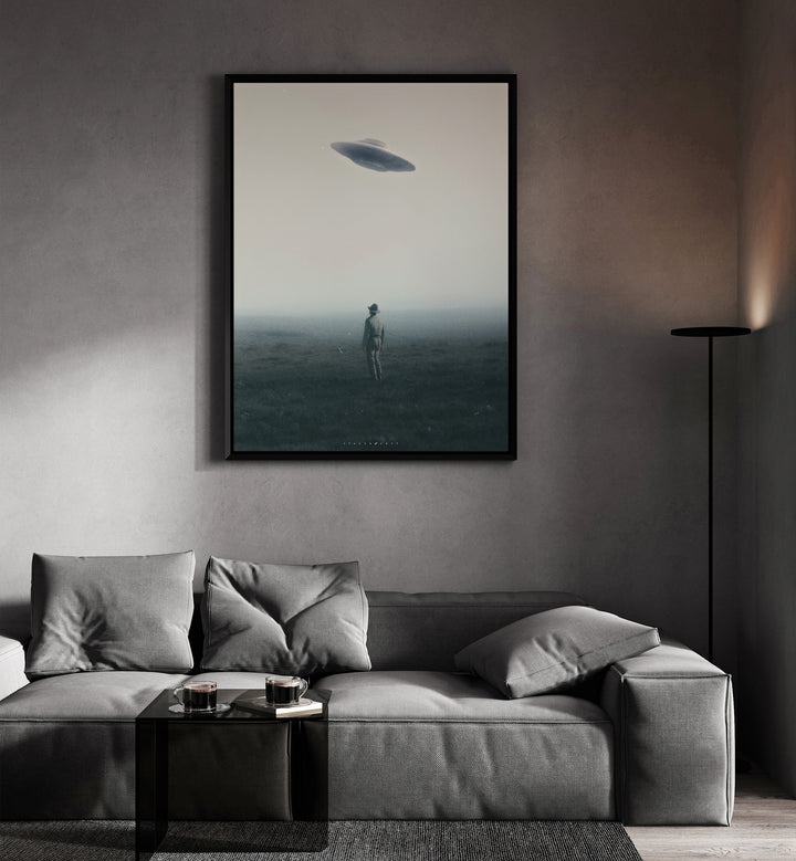 Ufo In Daylight  Surreal Painting  Artwork Placed on a wall In A Living Room 