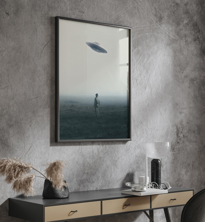 Ufo In Daylight  Surreal Painting  Artwork Placed on a wall In A Living Room 