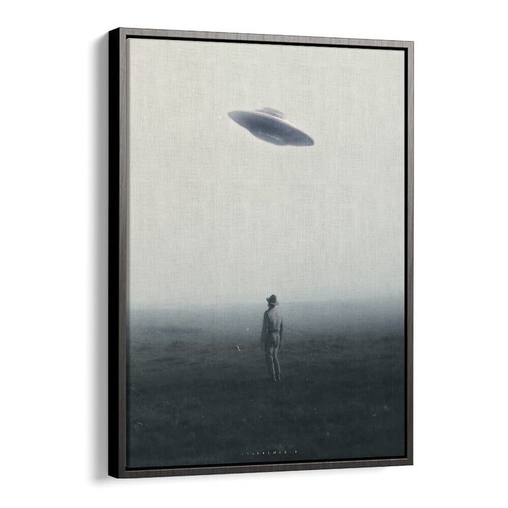 Ufo In Daylight Surreal Painting Artwork in Black Floater Frame