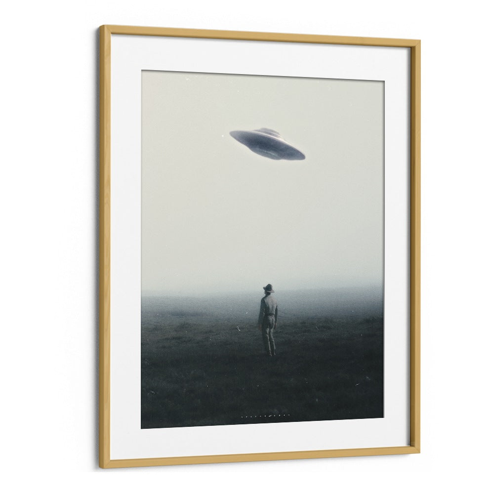 Ufo In Daylight  Surreal Painting  Artwork in Oak Wood Frame With Mount
