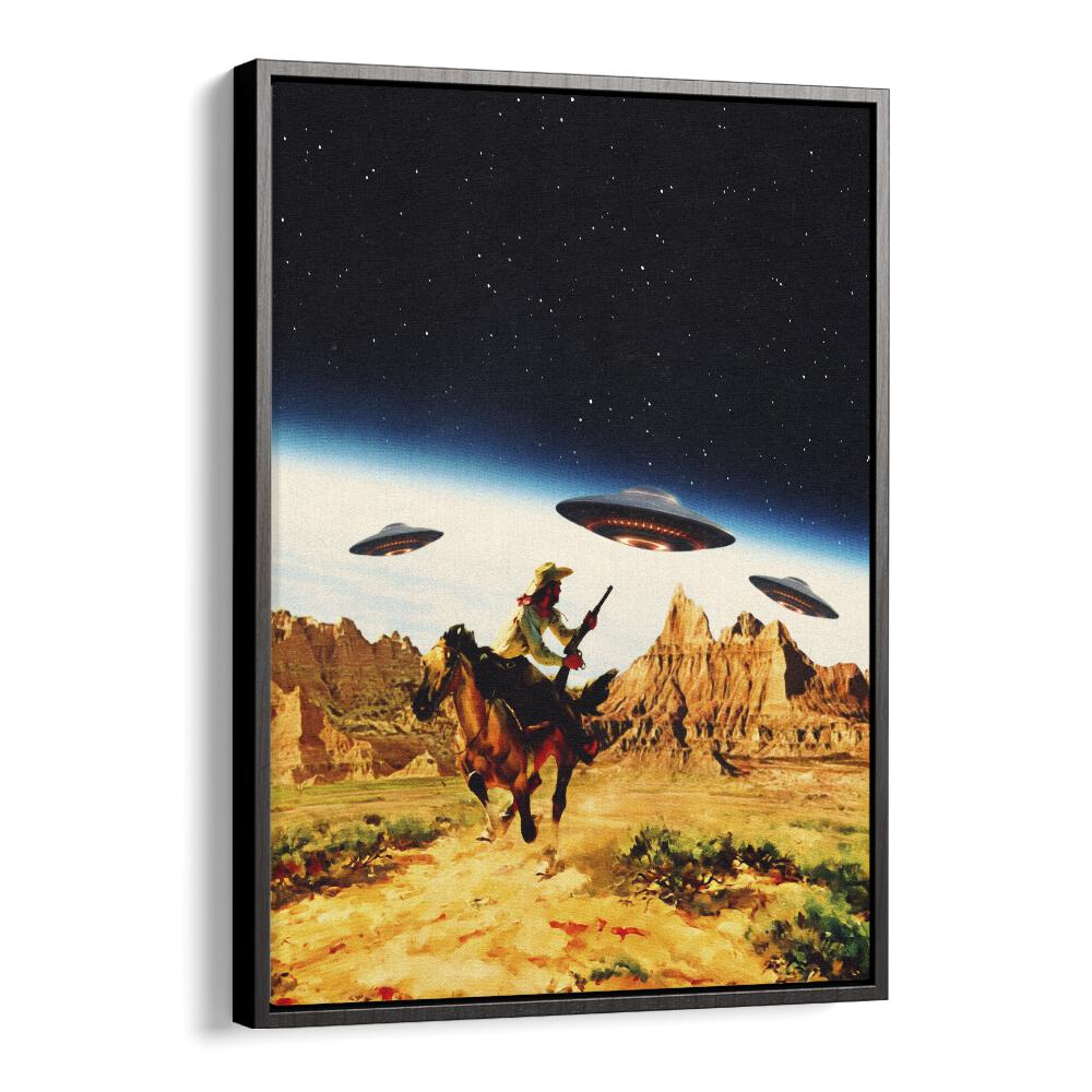 UFO Space Surreal Paintings Surreal Art Prints in Black Floater Frame