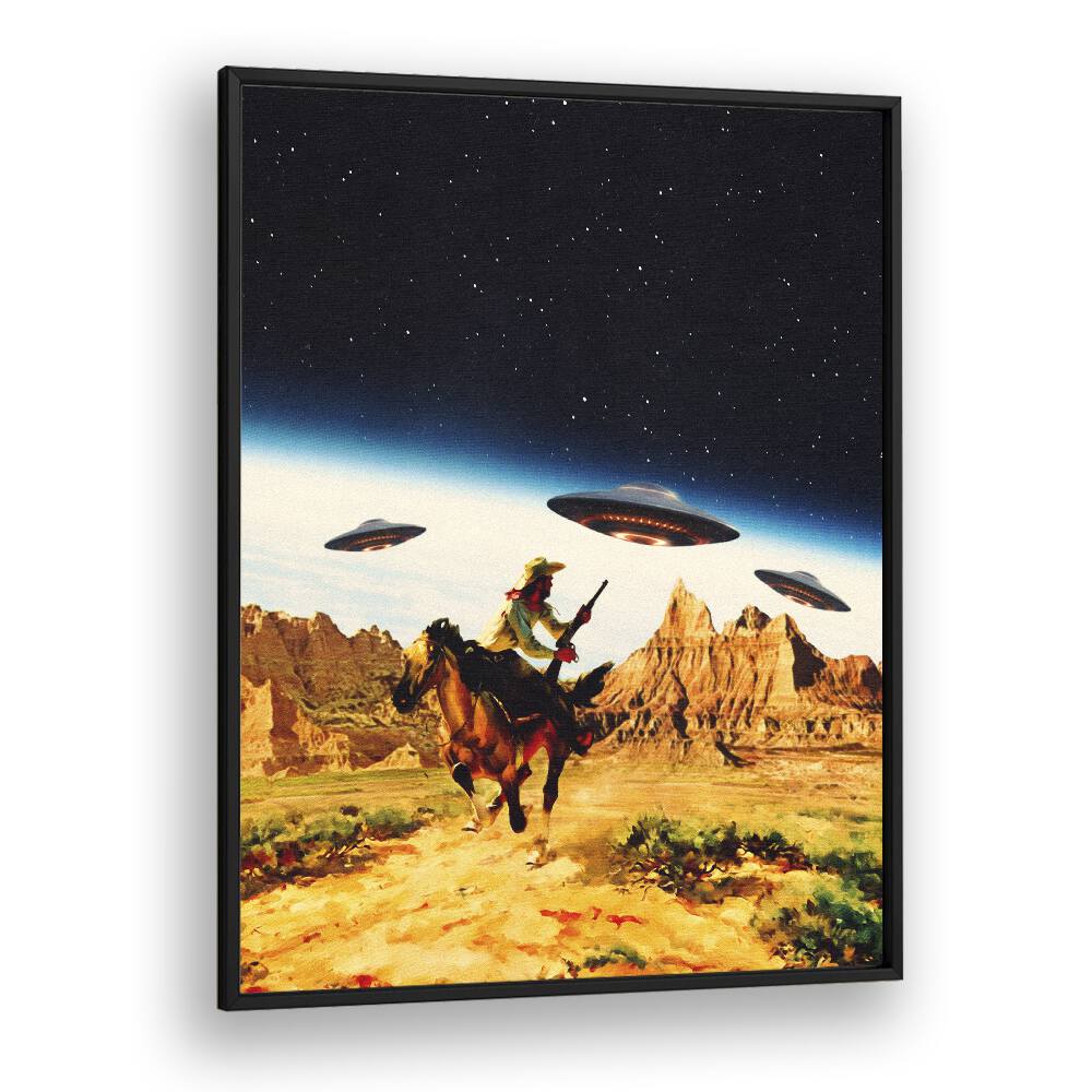 UFO Space Surreal Paintings Surreal Art Prints in Black Plain Frame