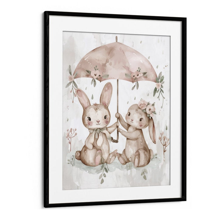 Umbrella Hop-a-long Kids Art Artwork in Black Frame With Mount
