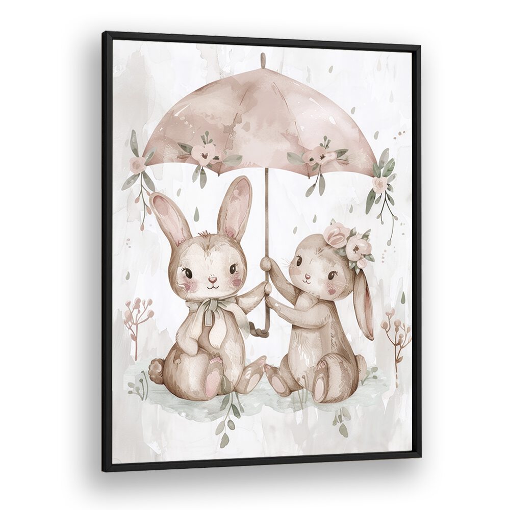 Umbrella Hop-a-long Kids art Artwork in Black Plain Frame
