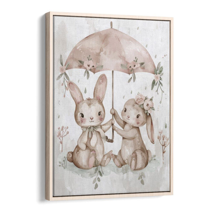 Umbrella Hop-a-long Kids Art Artwork in Oak Wood Floater Frame
