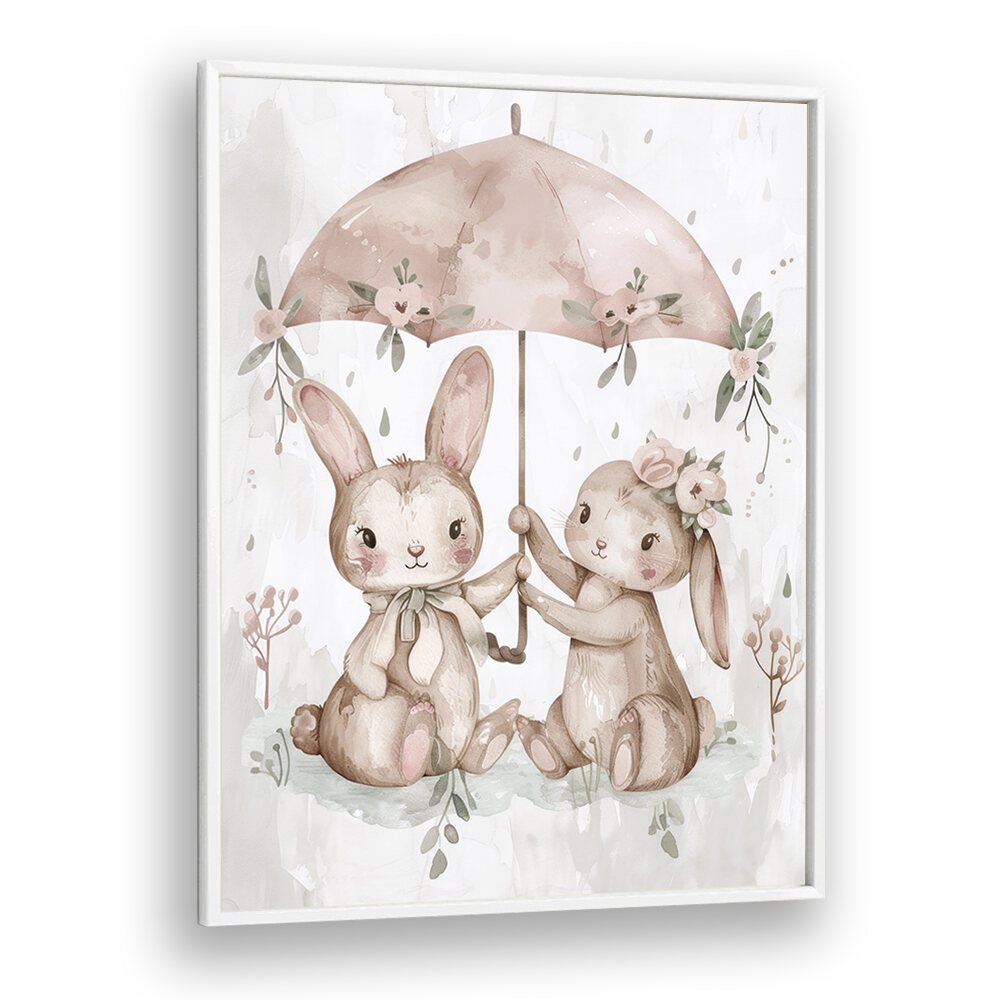 Umbrella Hop-a-long Kids art Artwork in White Plain Frame
