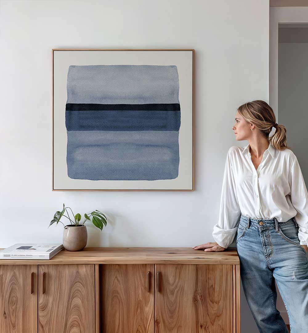 "UNDER THE BLUE RAIN IS SEA II, ABSTRACT PAINTINGS showcases serene hues, perfect for modern decor and emotional depth."