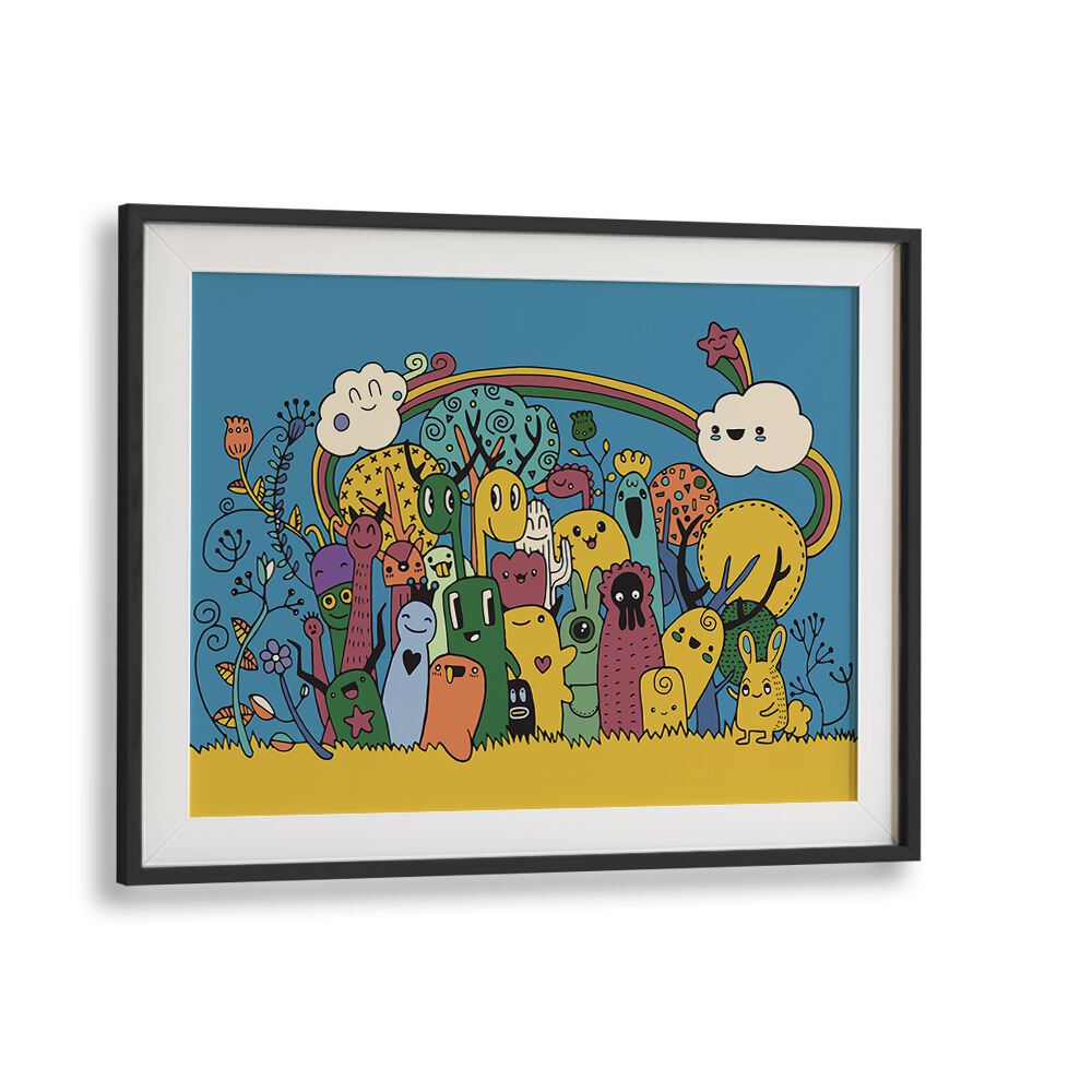 Under The Rainbow Comic Art Artwork in Black Frame With Mount