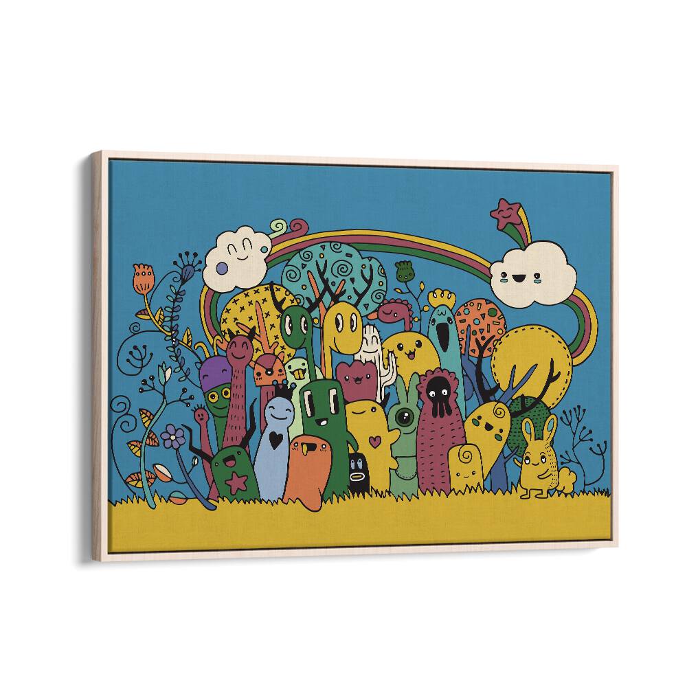 Under The Rainbow Comic Art Artwork in Oak Wood Floater Frame