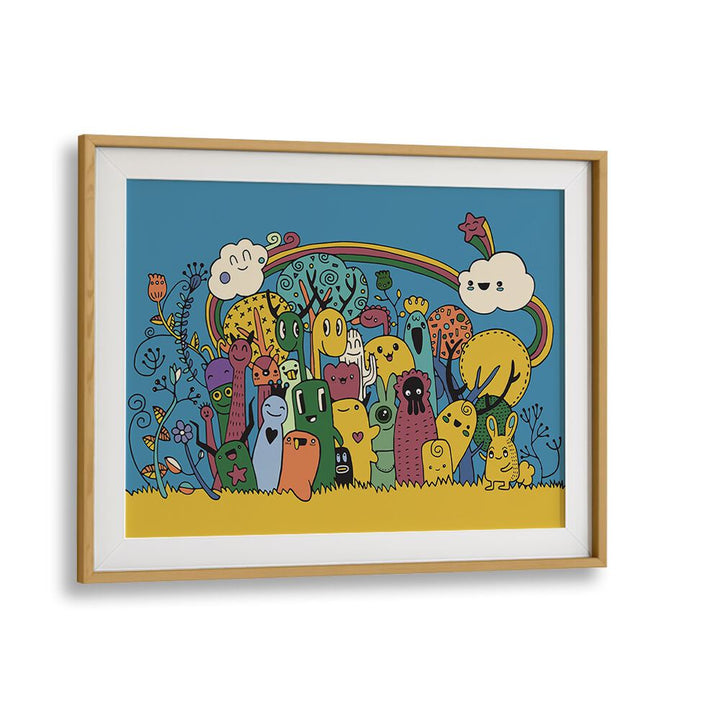 Under The Rainbow Comic Art Artwork in Oak Wood Frame With Mount