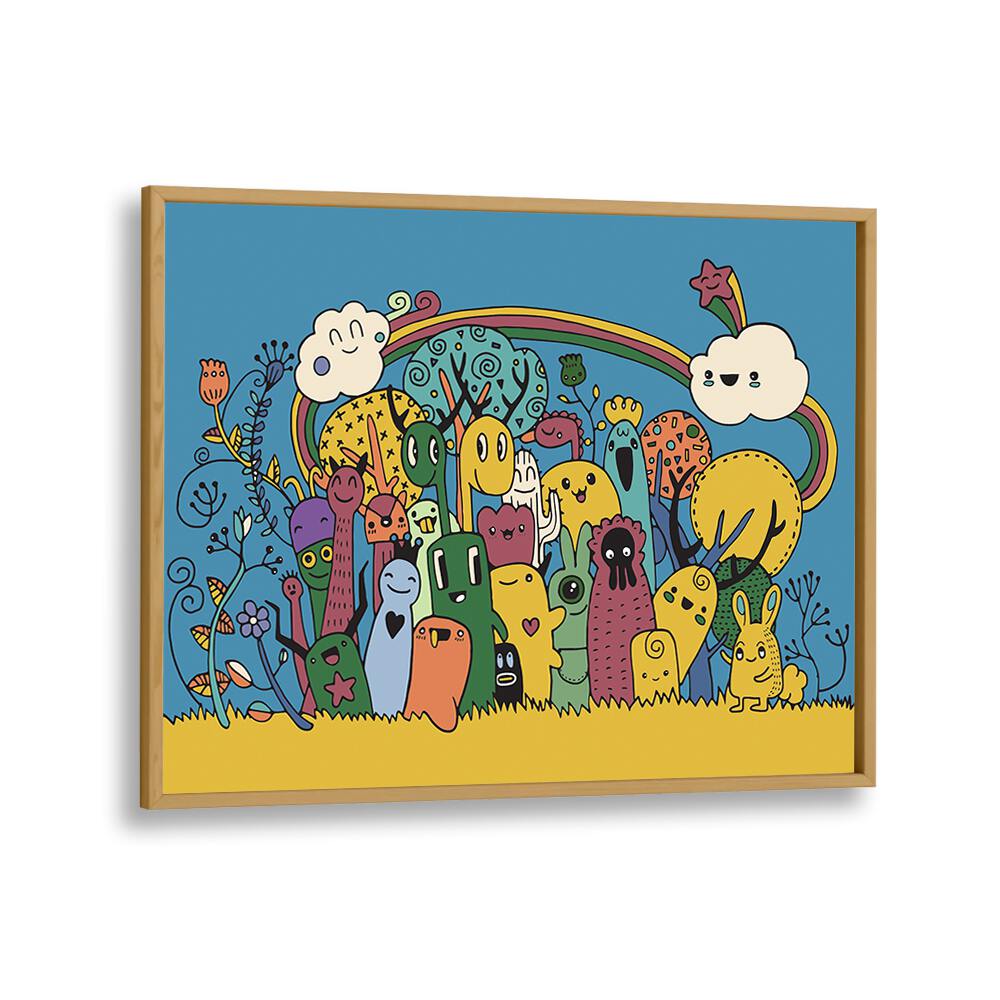 Under The Rainbow Comic Art Artwork in Oak Wood Plain Frame