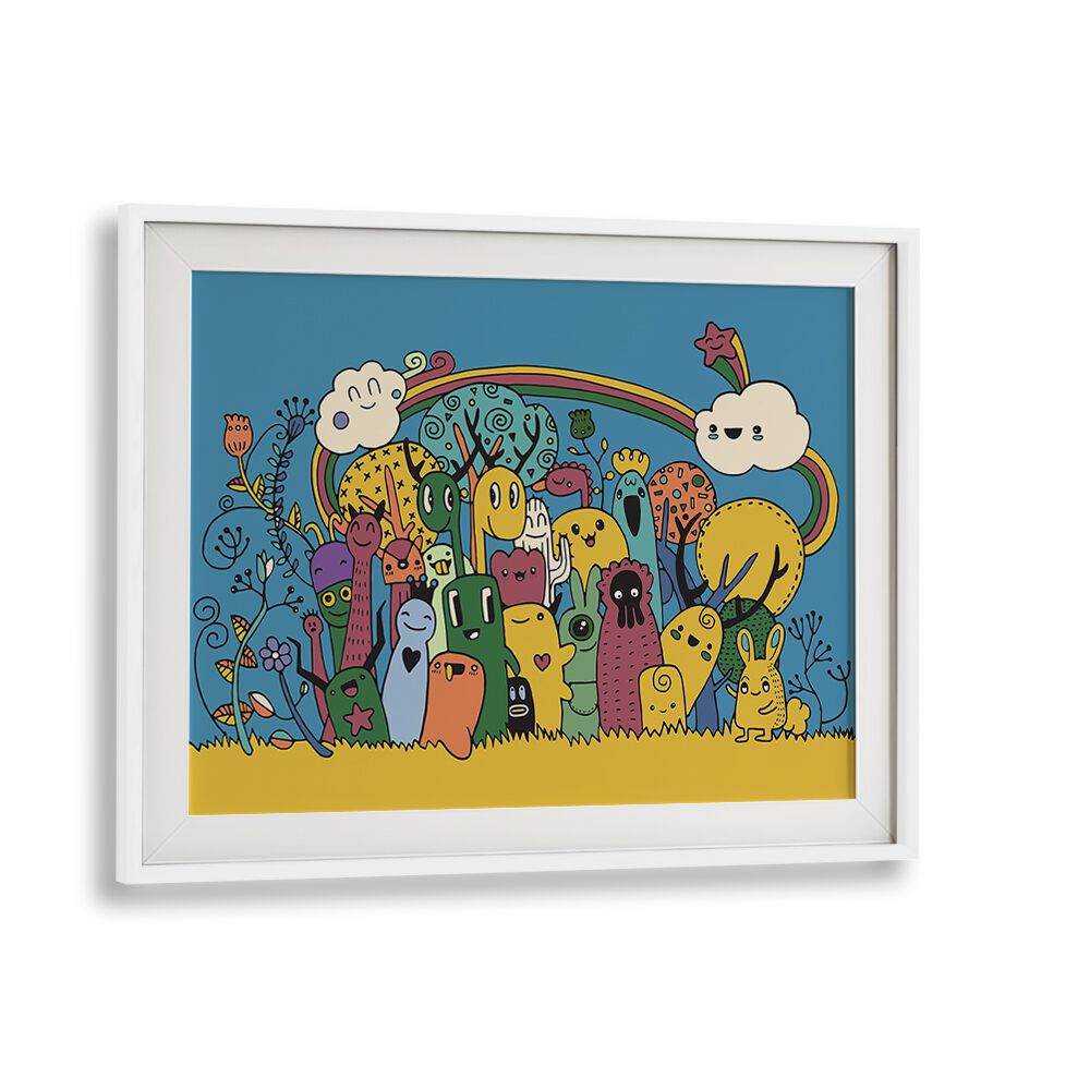 Under The Rainbow Comic Art Artwork in White Frame With Mount