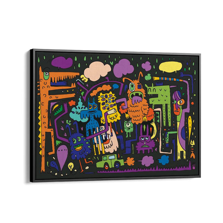 Under The Rains Doodle Art Comic Art Artwork in Black Floater Frame