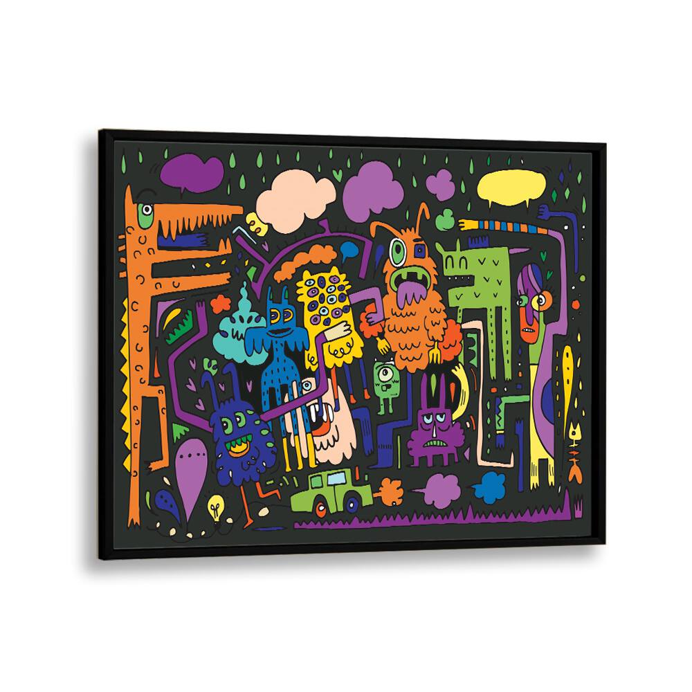 Under The Rains Doodle Art Comic Art Artwork in Black Plain Frame