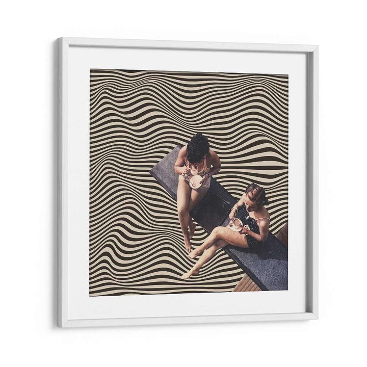 Universal Bff-Vertigo Coffee Chat Surreal Painting Paintings Artwork  in White frame With Mount
