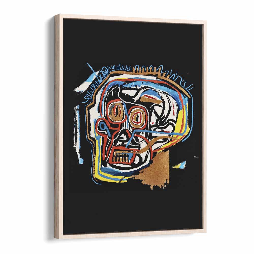 Untitled Scull By Jean Michel Basquiat Pop Art Artwork in Oak Wood Floater Frame