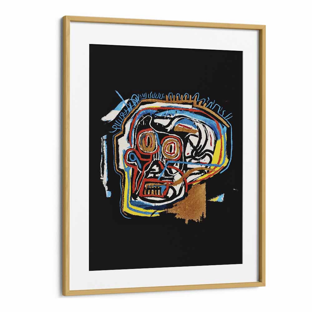 Untitled Scull By Jean Michel Basquiat Pop Art Artwork in Oak Wood Frame With Mount