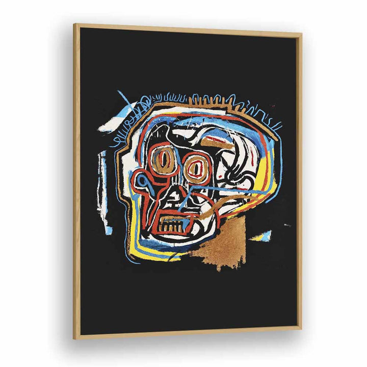 Untitled Scull By Jean Michel Basquiat Pop Art Artwork in Oak Wood Plain Frame